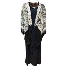 VTG Spencer Alexis Black Cream Floral Lace Cardigan Jacquard Floral Tank Dress