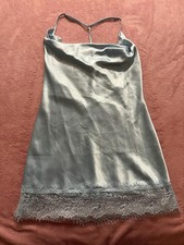 Light Blue Satin Slip Dress with Lace Trim