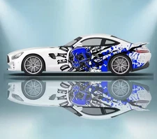 Colorful Skull Racing Stripe Car Body Sticke; Vintage Style Decal Both Sides