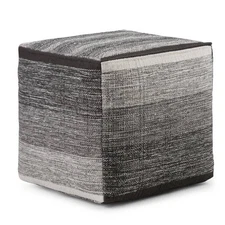WyndenHall Square Cotton Pouf Footrest Woven Modern Living Room Patterned Gray
