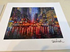DANIEL WALL RAINY MANHATTAN NIGHT 2024 LITHOGRAPH ON PAPER 9 3/4" X 11 3/8" COA