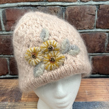 French Knot Womens Pink Mohair Wool Floral Be...