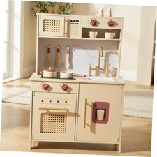 Wooden Kitchen Playsets for Kids, Pretend Play Kitchen with Realistic Clicking