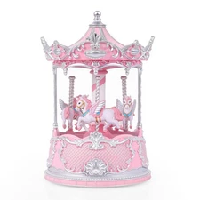 Pink Carousel Music Box Snow Globe with Rotating Horses Musical Snow Globe wi...