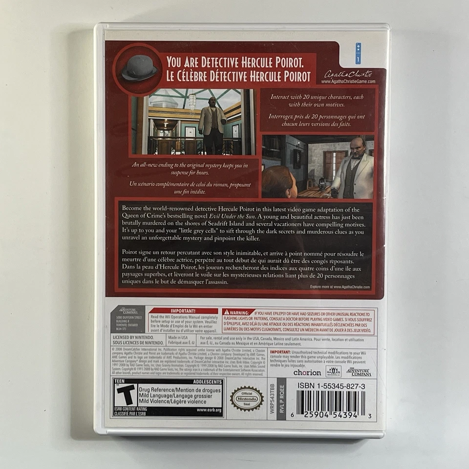 Agatha Christie-Evil Under the Sun (Nintendo Wii, 2008) CIB, With Insert &Tested - Image 2 of 4