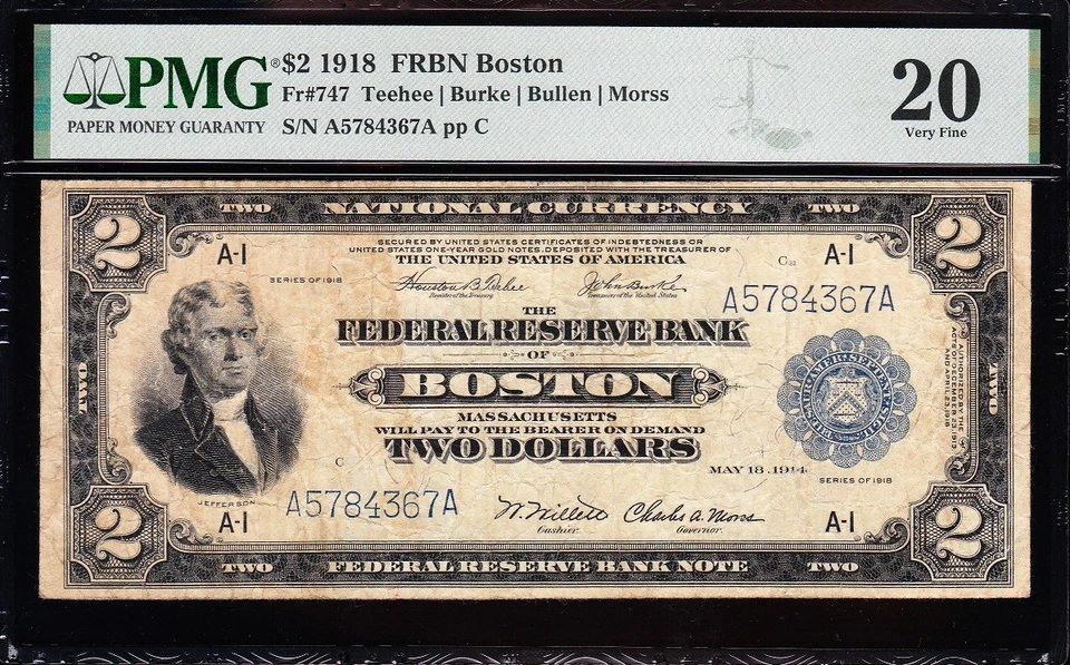 VERY NICE *RARE* Bold & Crisp VF 1918 $2 "BATTLESHIP" FRBN Note! PMG 20! 84367A - Image 2 of 3
