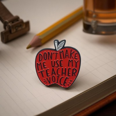 Don t Make Me Use My Teacher Voice Enamel Pin   Roter Apfel mit Spruch, Lustiger