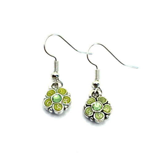 Brighton Eden Green Flowers Crystal Flourish Custom Silver Earrings