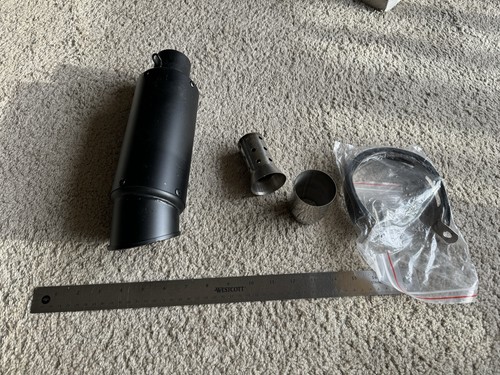 2" Exhaust Muffler, 2 inch Inlet Universal 2 Intlet 3 outlet Black Angle Cut