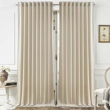 Cream Beige Velvet Curtains W62 x L96 inches 2 Panels, Luxury Curtains