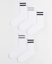 H&M Socks Mens Size 10-11.5 5 Pack Sport Crew White Stripes Lycra Athletic NEW