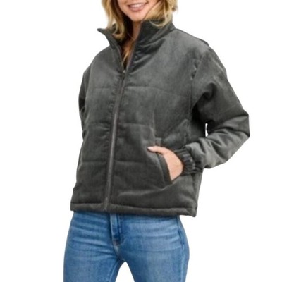 NWOT Paper Crane Corduroy Puffer Jacket Gray Womens Small