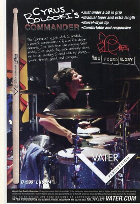 2004 small Print Ad of Vater Drumsticks w Cyrus Bolooki of New Found Glory