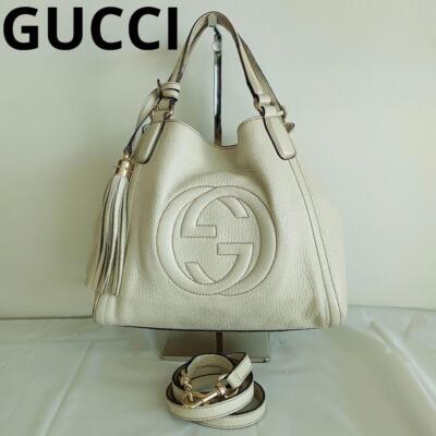 Gucci Handbag Shoulder Bag Off-White GG Soho Strap Gold Hardware Leather Used