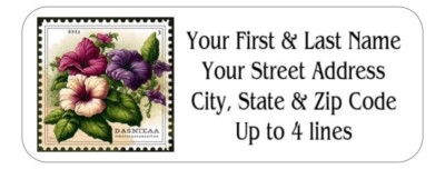 150 Petunia Flowers Postage Stamp Mailing Return Address Labels Personalized