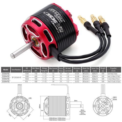 Surpass Hobby Brushless Motor 40A 50A 60A ESC Combo for RC Fixed Wing Airplane - Picture 12 of 21