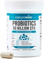 NatureWise Probiotics 60 Billion CFU - 17 Strains + Organic Prebiotics, Capsules