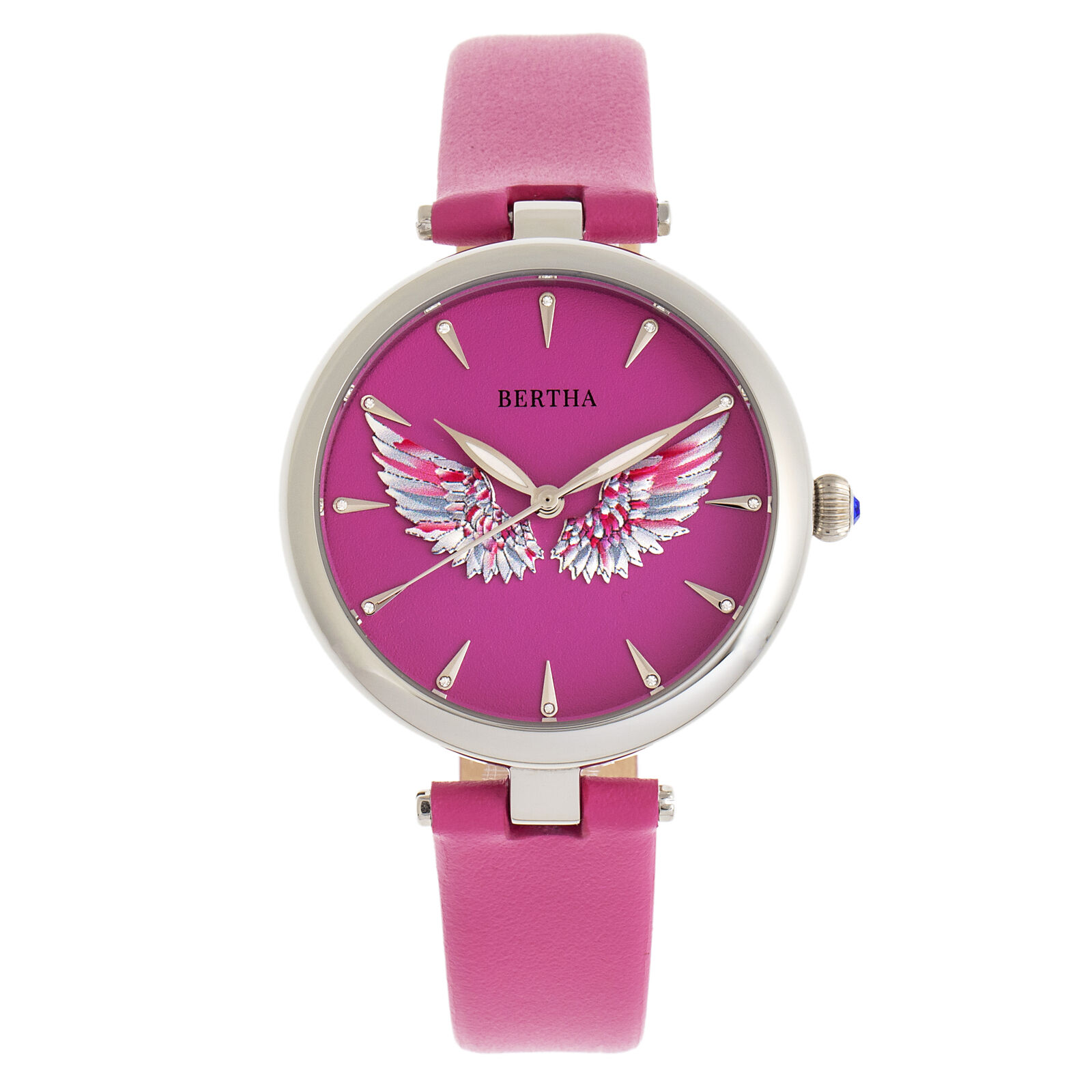 Bertha Micah Angel Wings Dial Pink Leather Silver Women's Watch BR9405