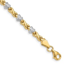 14k Two-tone Gold Polished Heart and X Bracelet 7" 3.88g Perfect Gift for Her