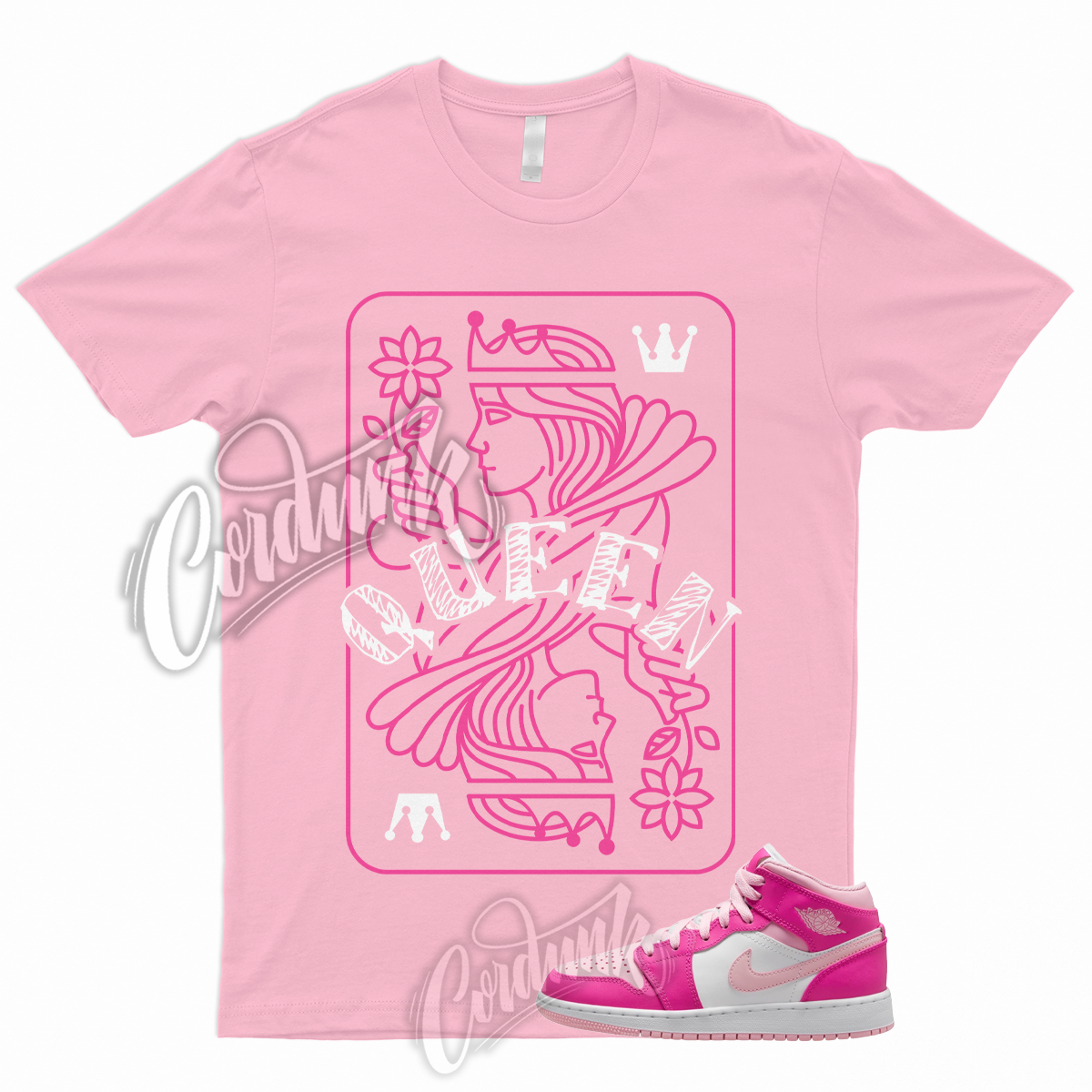 QUEEN T Shirt to Match Jordan 1 Mid Medium Soft Fierce Pink Foam