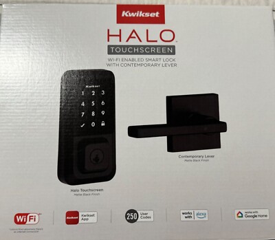 New Kwikset Halo WiFi Touchscreen Smart Lock, Matte Black, Contemporary Lever