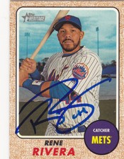 RENE RIVERA NEW YORK METS SIGNED CARD RAYS ANGELS BRAVES TWINS CUBS MARINERS