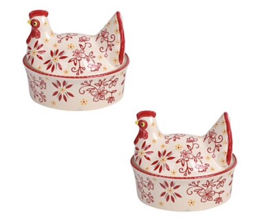 2 RED ROOSTER Mini Bowls w/Lid Temptations Nostalgic 12 oz Ramekins Old World