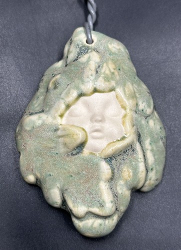 Clay Pottery Child Face Garden Spirit Folklore Outdoor Tree Wall Hanging Decor - Picture 3 of 7