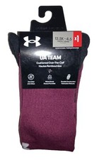 Under Armour UA Team OTC Soccer Socks 1 Pair Youth 13.5K-4.5 Maroon w White Logo