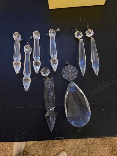 vintage random clear crystals prisms teardrop flower unique chandelier craft