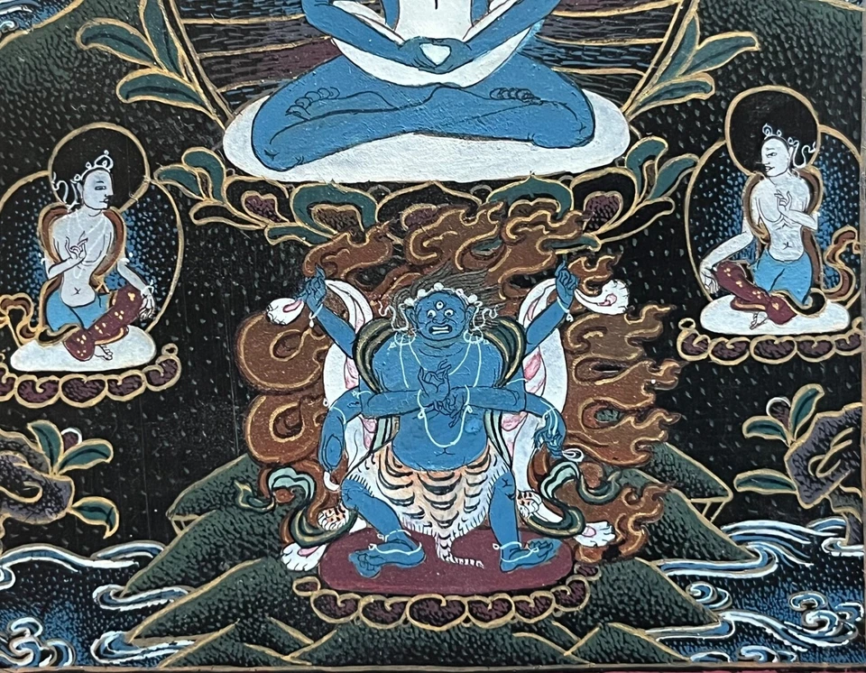 Thangka tibetano pintado en cuerno Samantabhadra en unión padre-madre Foto 4 de 4