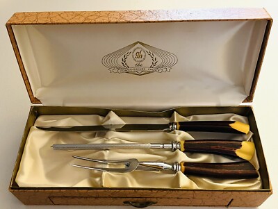 Vintage 9 Pc Glo-Hill Cutlery Carving Set 6 Steak Knifes Bakelite