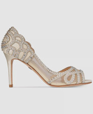  245 Badgley Mischka Women's Beige Marla Embellished D'Orsay Pump Shoe Sz US 6.5