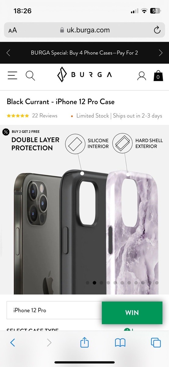 Burga Black Current Phone 12 Pro Tough Phone Case UK