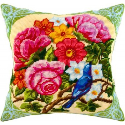 Tapestry embroidery Pillow Cover DIY kit ''Flowers'' Needlepoint kit Printed