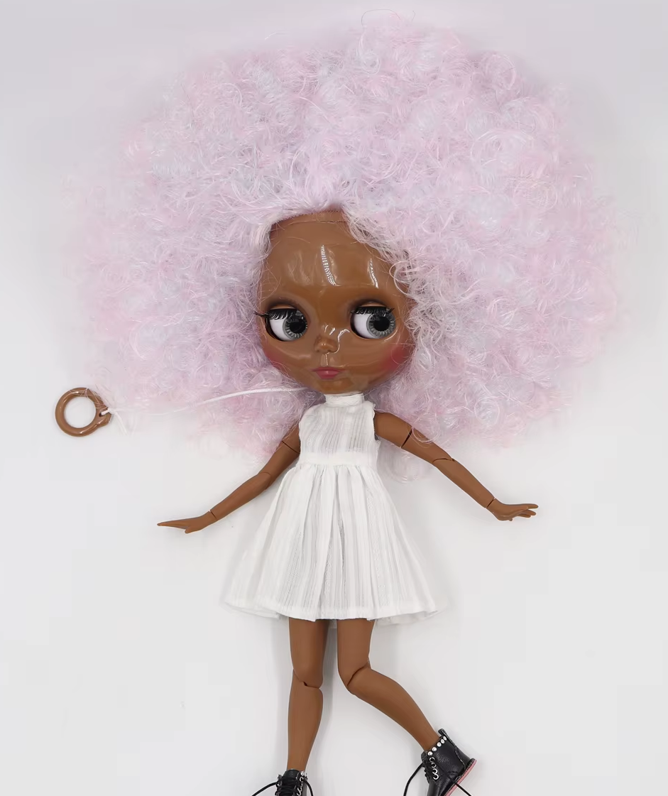 Blythe Doll with Afro Hair Nude Body Shiny Face Super Black Skin Collectible Toy Gift  