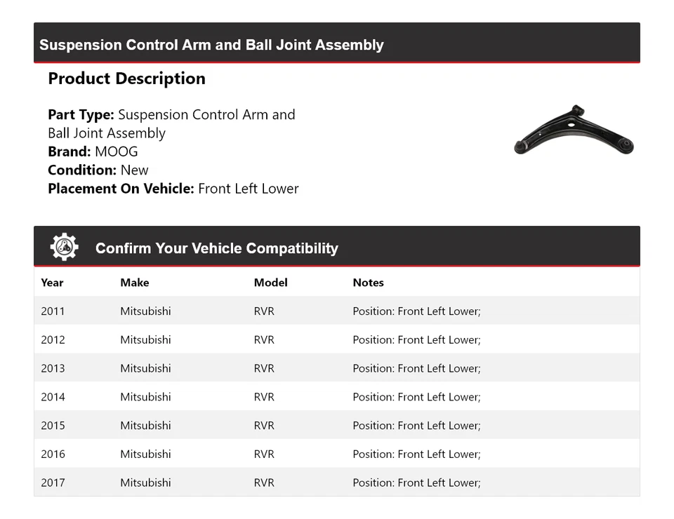 For 2011-2017 Mitsubishi RVR Control Arm Ball Joint Assy Front Left Lower - Image 2 of 4