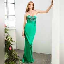 Pamella Roland Crystal Embroidered Satin Gown Maxi Dress