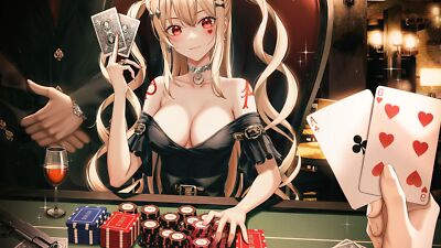 Anime girls eichi artwork pov casino cards gun blonde Custom Gaming Mat Desk