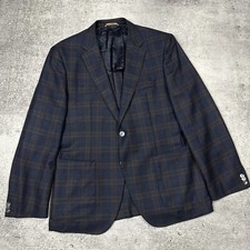 Hugo Boss Janson Regular Fit Sport Blazer Check Wool Navy Brown Men  s Size 52