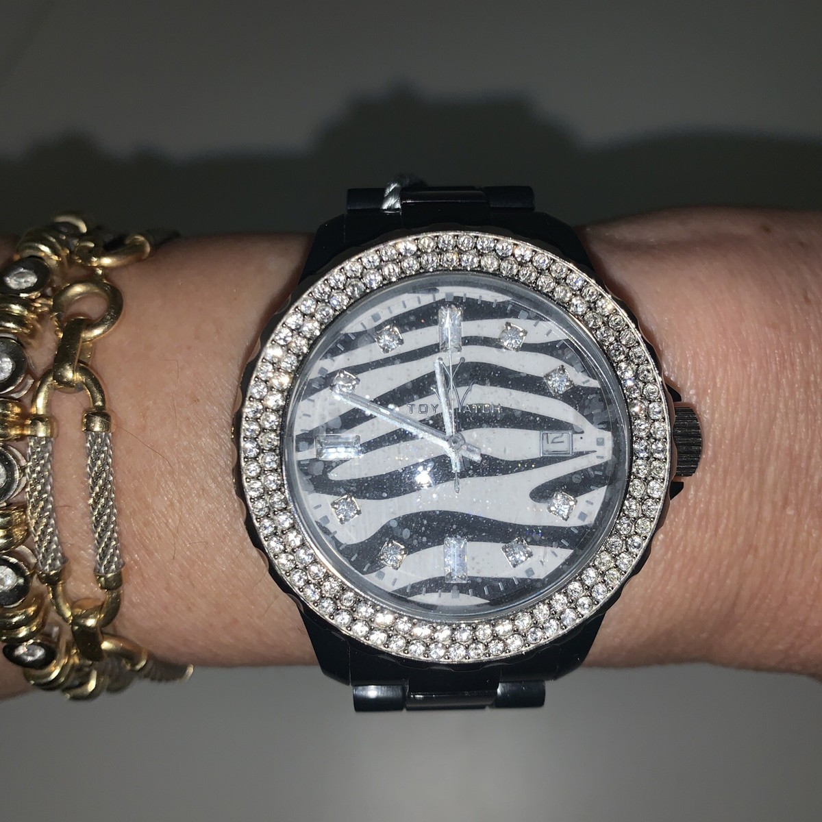 NWT ToyWatch TS08BK Safari Zebra Black Swarovski Crystal  display picture 2