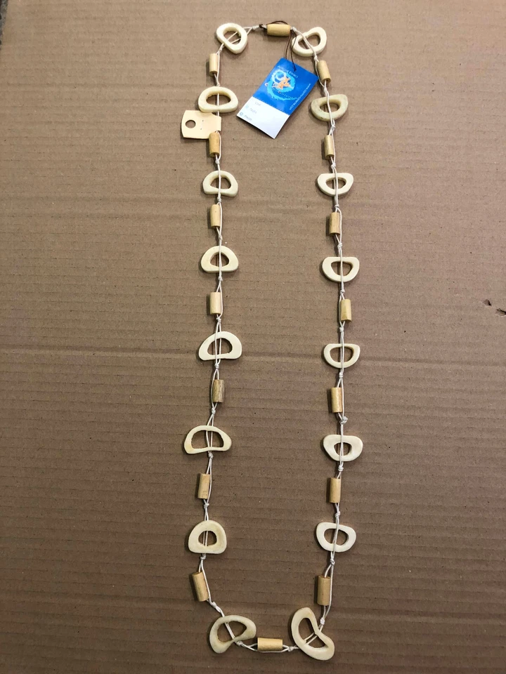 COLLANA IN OSSO E EGNO COLORE NATURALE BIGIOTTERIA CM 55 - Immagine 2 di 2