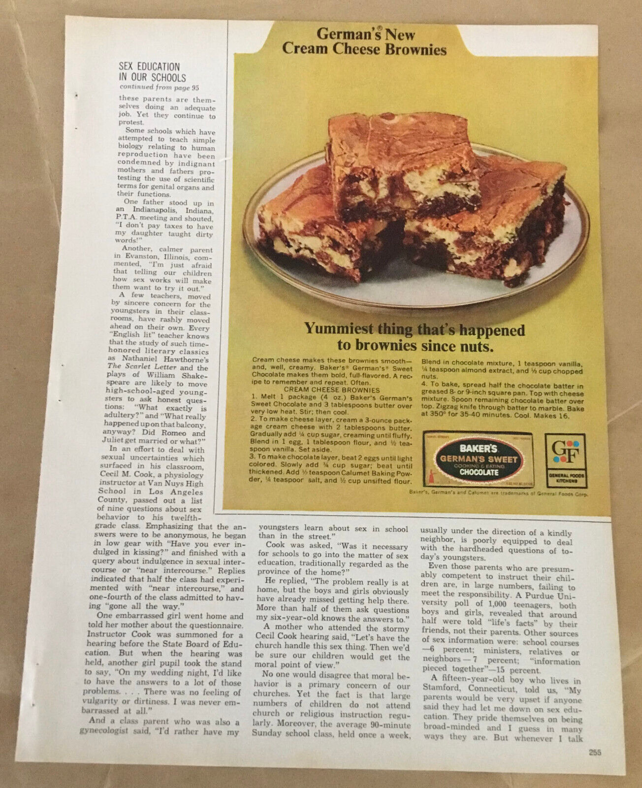 Bakers German Chocolate print ad 1965 vintage retro 1960s art brownie recipe eBay picture image