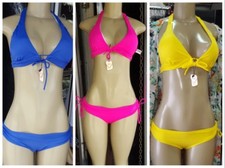 Women's 2-Piece Tie Side Halter Bikini Varied Solid Color Swimsuits Beach Wear