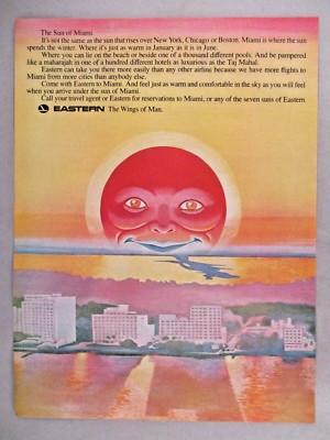 Eastern Airlines PRINT AD - 1966 ~~ sun rising over Miami, Florida