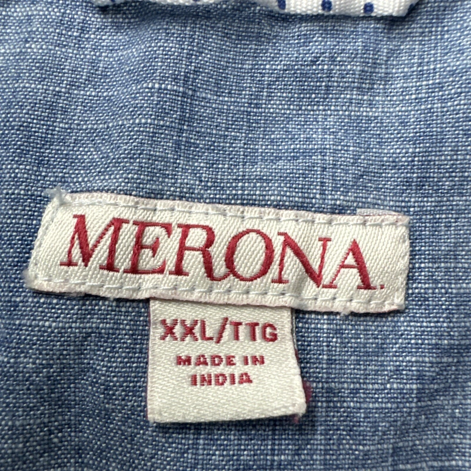 MERONA Woman’s 2xl Denim Shirt Pullover Blue Cotton Long Sleeve — 第 3/4 张图片