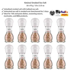 Kotanyi Smoked Salt with Iodized Sea Salt for BBQ, Easy Use Grinding Head 95gx10