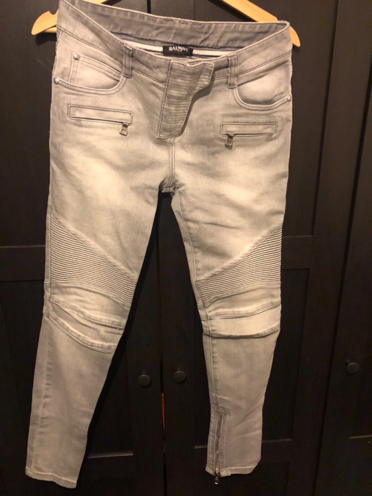 Balmain — 100% authentic Balmain grey biker jeans, size 38