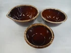 Vintage Hull Oven Proof USA Pottery Brown Drip Glaze 3 Nesting BowLs 8",7', 6"