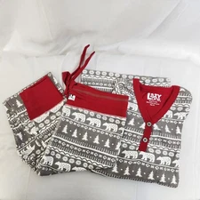 Lazy One Womens Thermal Pajamas. 2 piece Set. Size: XS. Holiday Theme. Red/Grey